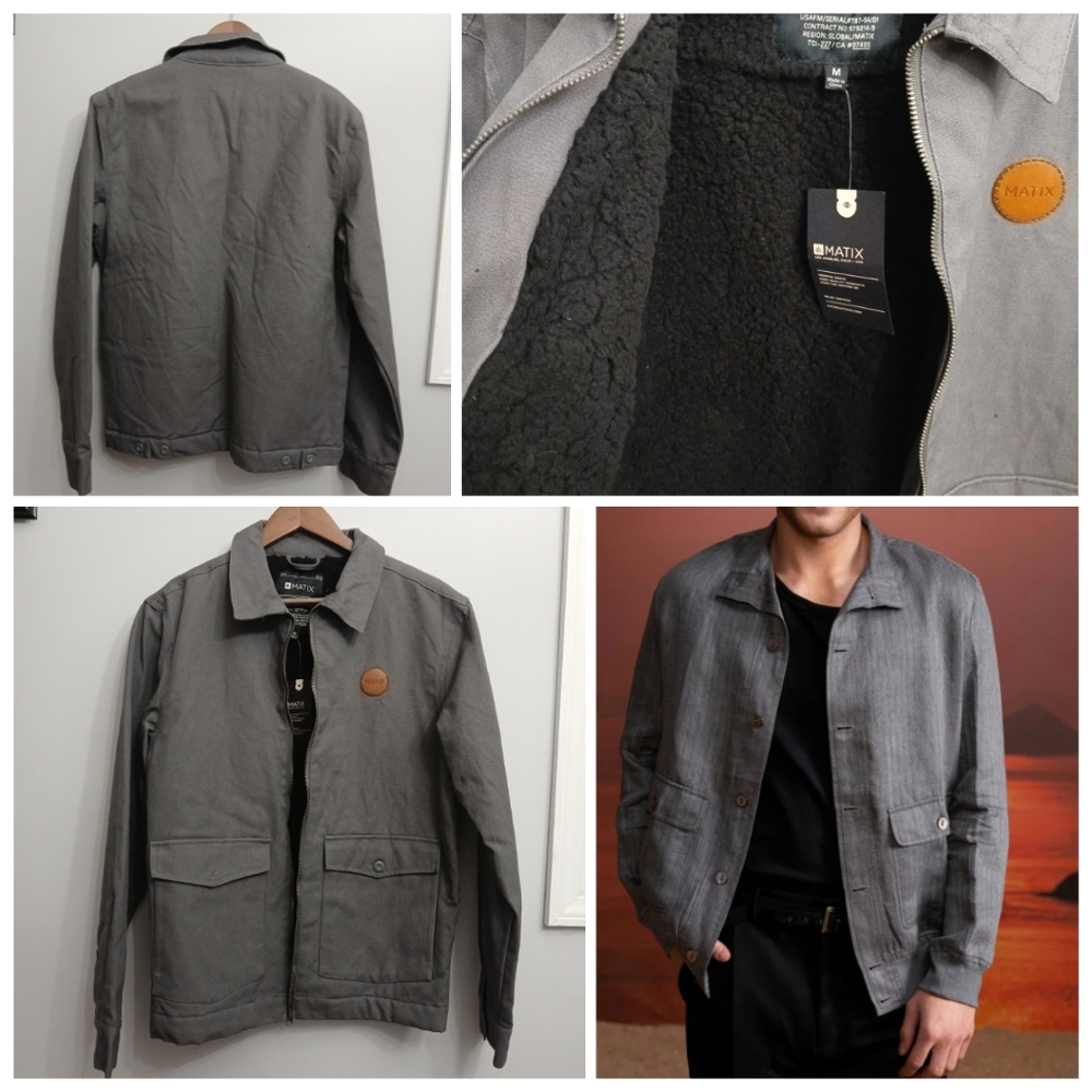 Matix Sherpa Lined Canvas Jacket Coat Trucker Biker Skateboard Full Zip Small